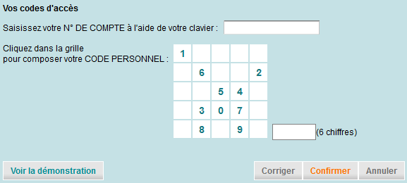 Saisissez votre N° DE COMPTE à l'aide de votre clavier