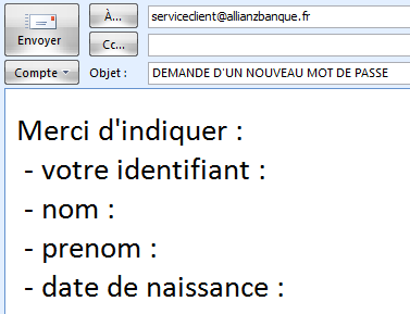 Mail de demande d'un nouveau mot de passe